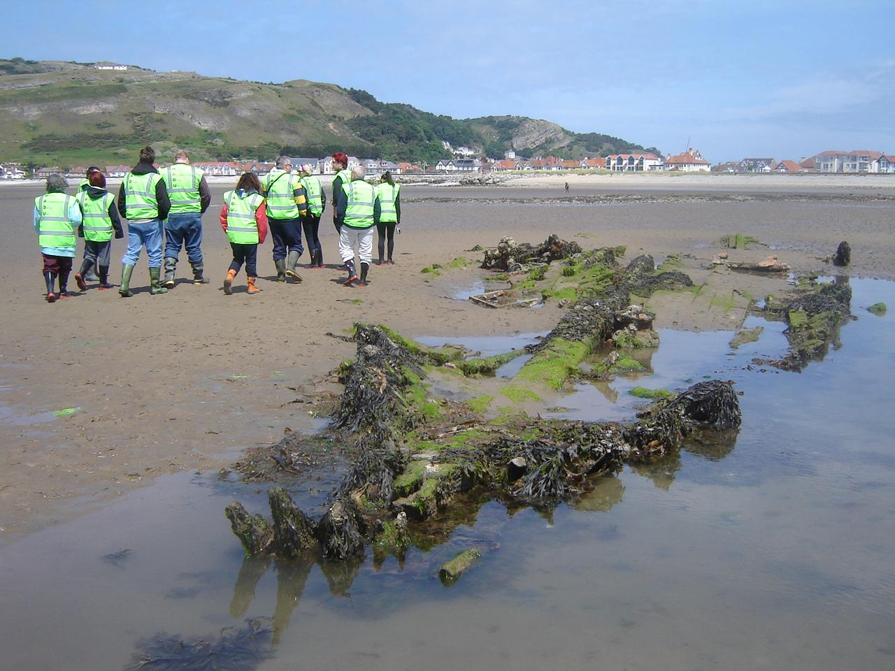 Remains of the Flying Foam coal wreck on the beach in east Conwy Bay, Llandudno